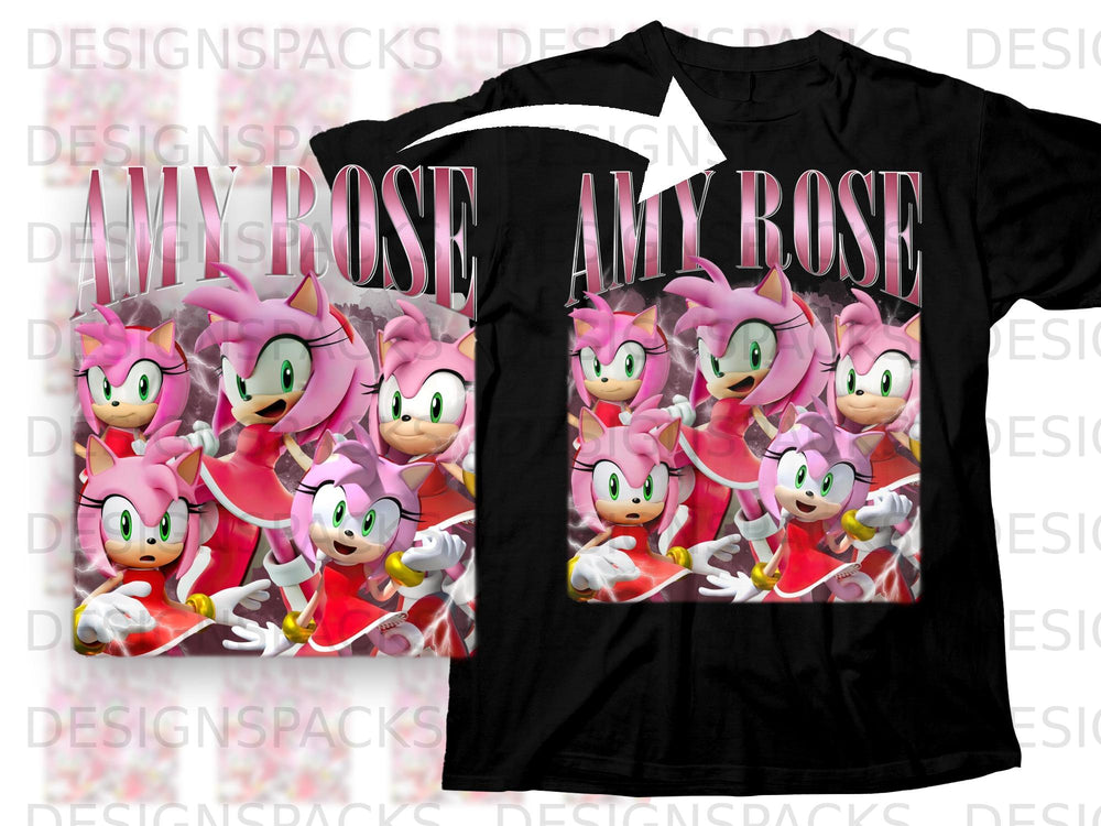 Black t-shirt with multiple Amy Rose characters and "AMY ROSE" text.