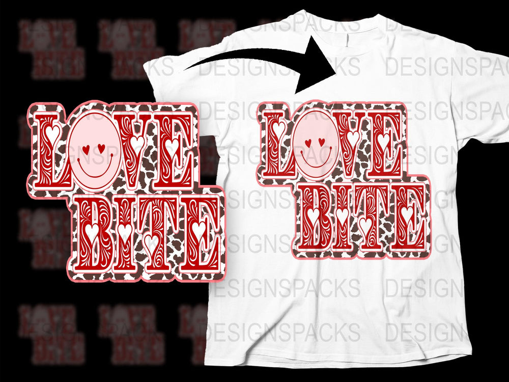 Love Bite Graphic T-Shirt, Bold Red and White Text Design, Fashionable Unisex Tee, Casual Streetwear Style Shirt for All