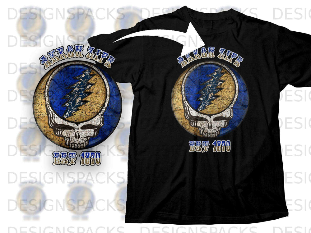 Akron Life Skull Design Est 1870 Graphic T-Shirt