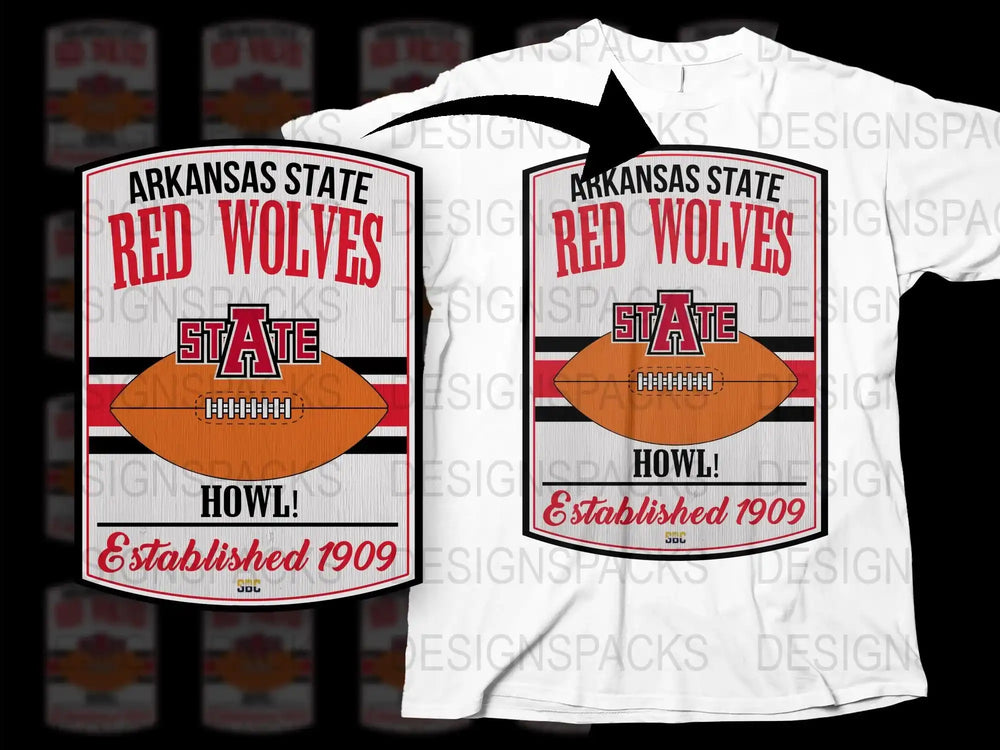 Arkansas State Red Wolves Graphic T-Shirt, Football Fan Apparel, Vintage Style Tee, Established 1909, College Sports Gear