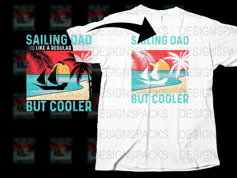 Sailing Dad T-Shirt, Nautical Father's Gift, Cool Dad Graphic Tee, Tropical Sunset Sailboat Design, Unique Men's Apparel