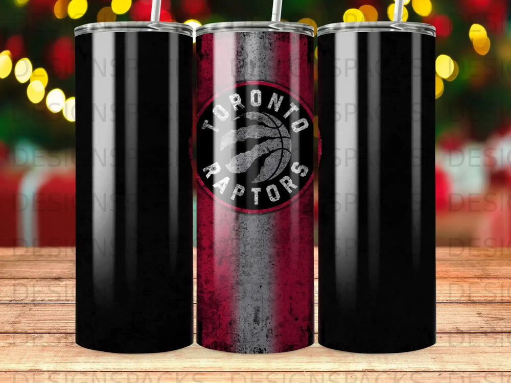 Toronto Raptors logo on a distressed black and red tumbler.