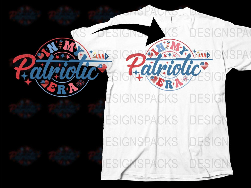 Patriotic Era T-Shirt with American Flag and Fireworks Design, Unisex White Tee for Fourth of July