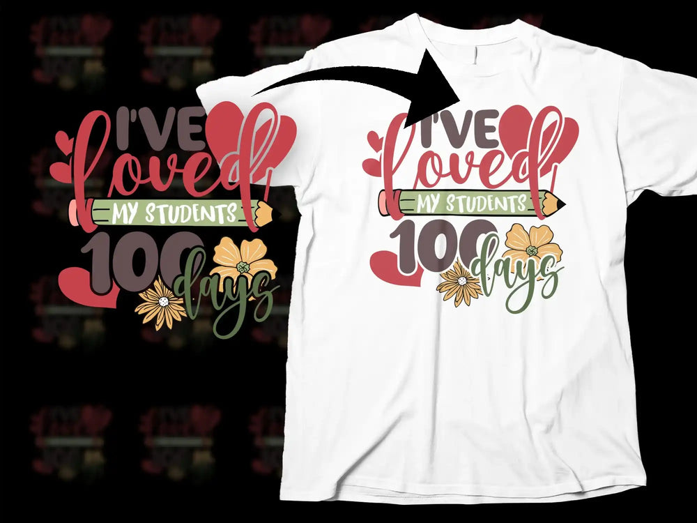 Teacher 100 Days of School T-Shirt, Loved My Students, Celebration Tee, Teacher Appreciation Gift, Colorful Heart Design, Floral Accents