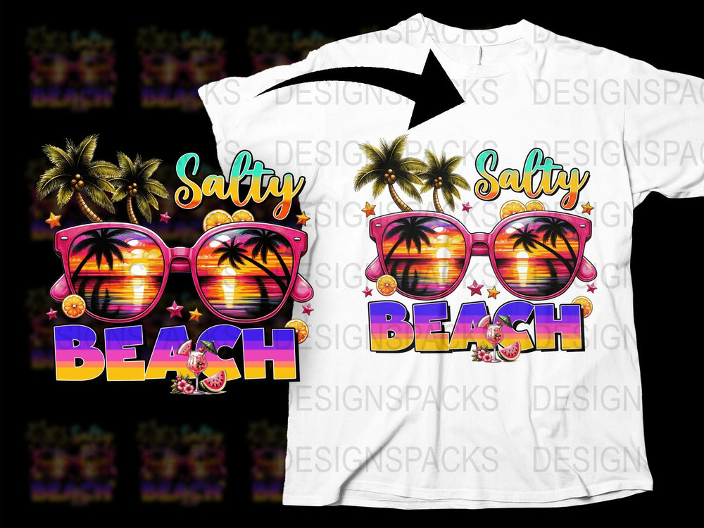 Salty Beach T-Shirt with Tropical Palm Design, Colorful Summer Tee, Unisex Casual Beachwear Fashion