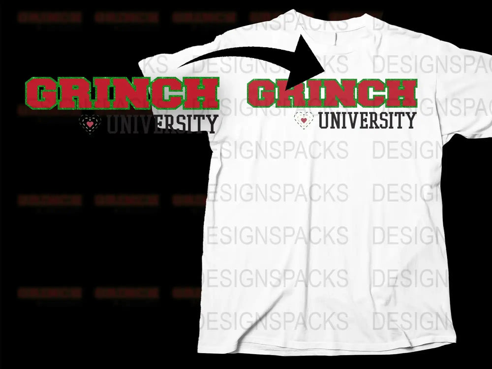 Grinch University T-Shirt, Funny Christmas Tee, Festive Holiday Top, Novelty Graphic Shirt