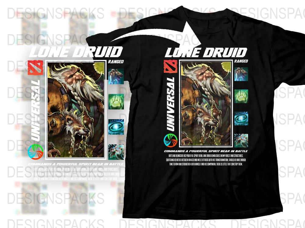 Lone Druid Graphic T-Shirt, Fantasy Gaming Black Tee, Men's Unique Ranger Style Apparel, Gift for Gamers