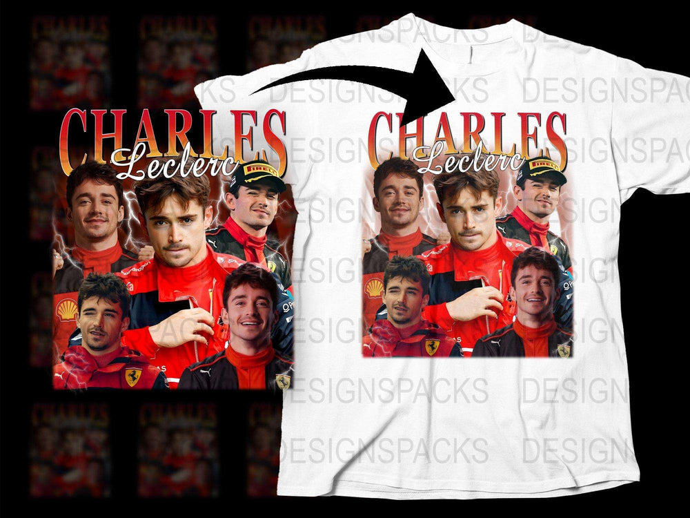Charles Leclerc Graphic T-Shirt, F1 Racing Fan Merchandise, Multi-Face Design, Motorsport Apparel