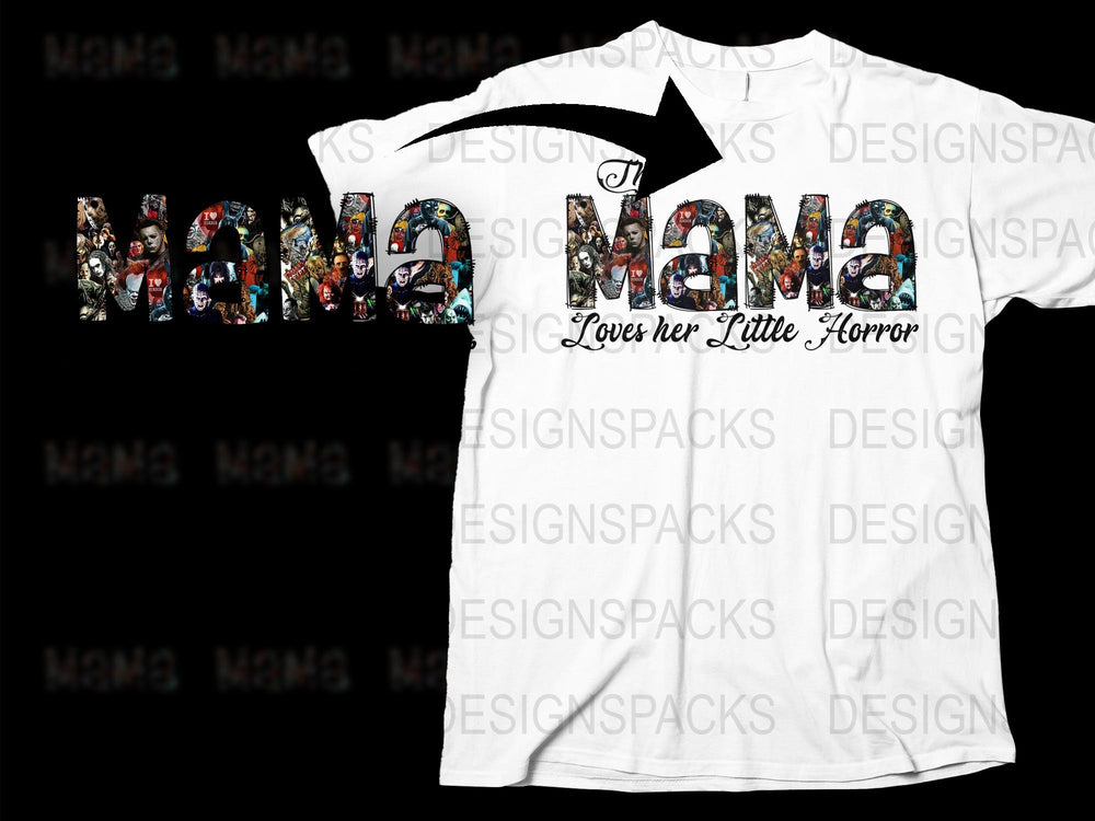 Mama Loves Her Little Horror T-Shirt, Cool Mom Graphic Tee, Unique Mother's Day Gift Idea