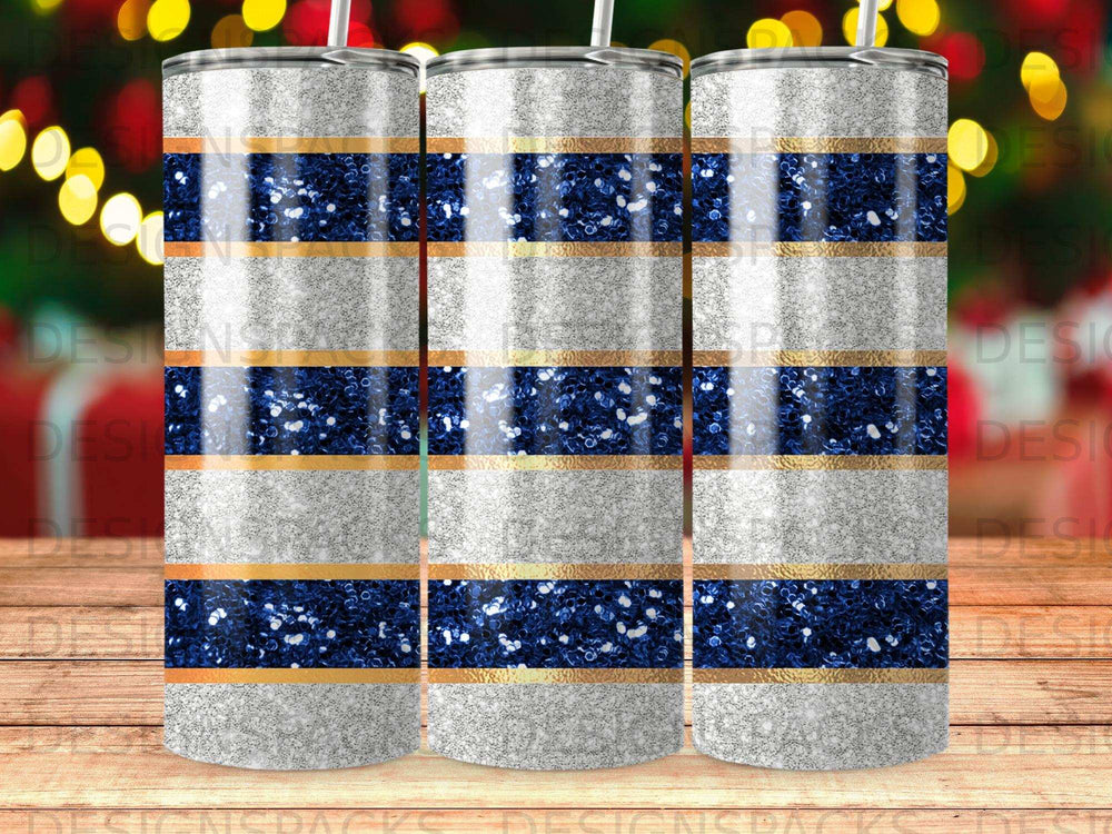 Silver Blue Glitter Gold Stripes Pattern Tumbler product type