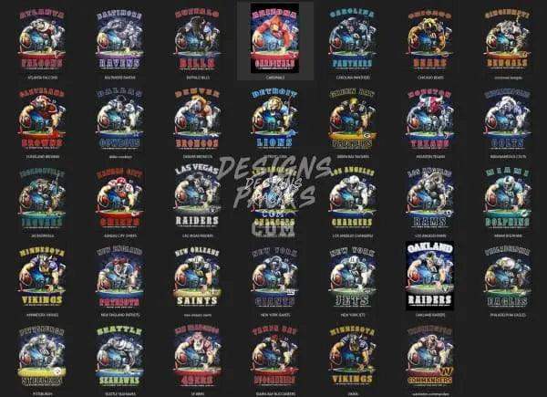NFL team logo designs for DTF/DTG printing, embroidery, and tumbler wraps – print-ready PNG, SVG, PES files