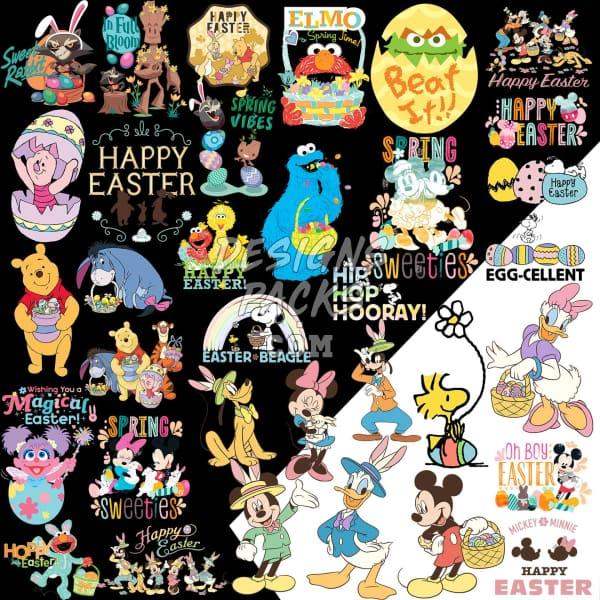 Easter-themed DTF/DTG designs featuring Disney characters, spring vibes, and print-ready PNG/SVG files for instant download.