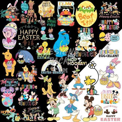 Easter-themed DTF/DTG designs featuring Disney characters, spring vibes, and print-ready PNG/SVG files for instant download.