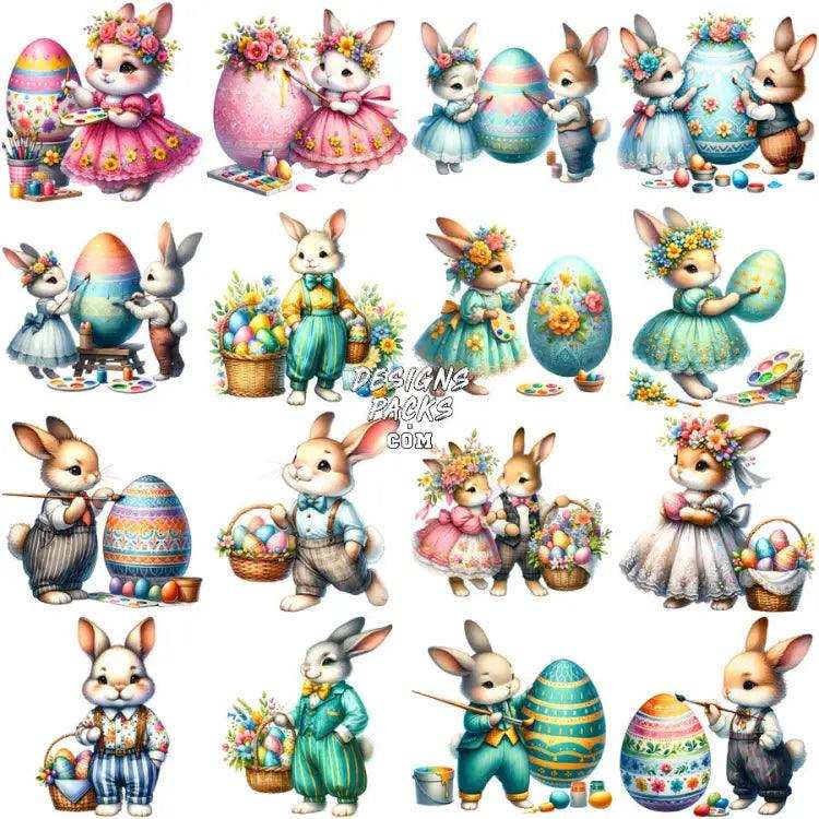 34 Cute Easter Day Eggs Bunny Designs Bundle Png