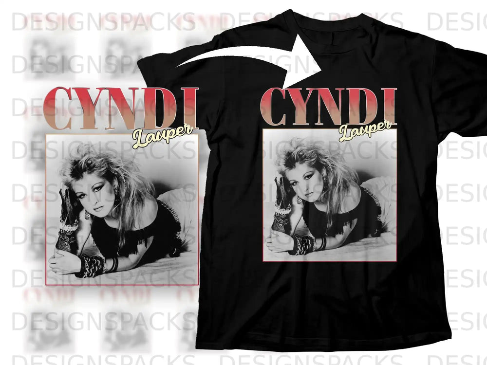 Cyndi Lauper graphic t-shirt with black and white portrait.