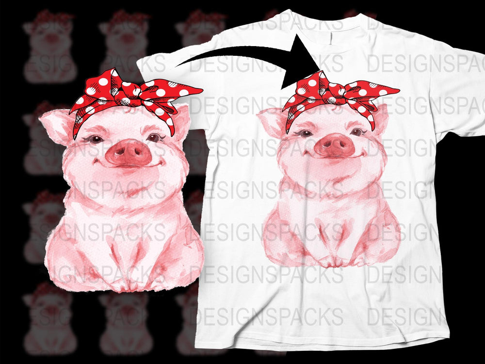 Cute Pig T-Shirt with Red Bow, Watercolor Piglet Graphic Tee, Animal Print Shirt, Gift for Animal Lovers