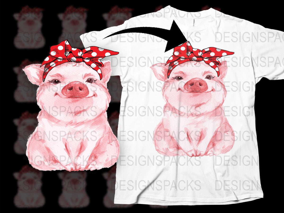 Cute Pig T-Shirt with Red Bow, Watercolor Piglet Graphic Tee, Animal Print Shirt, Gift for Animal Lovers