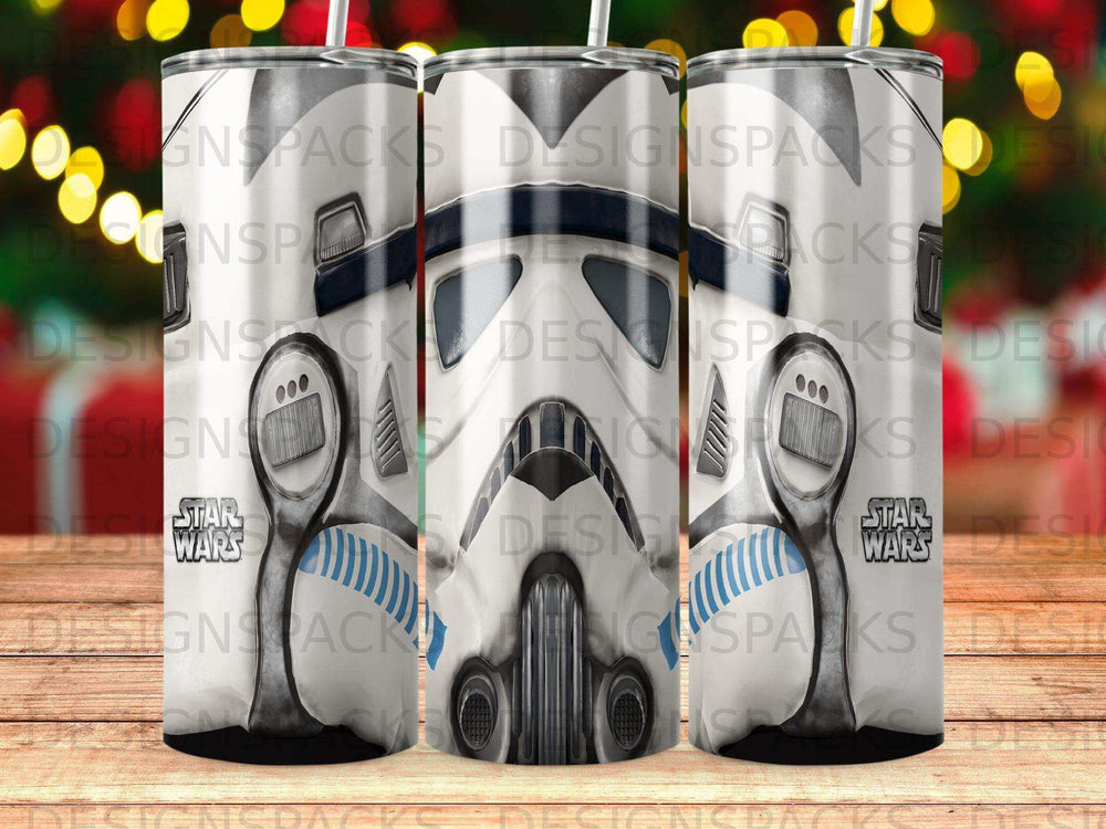 Three Star Wars Stormtrooper tumblers with striped accents.