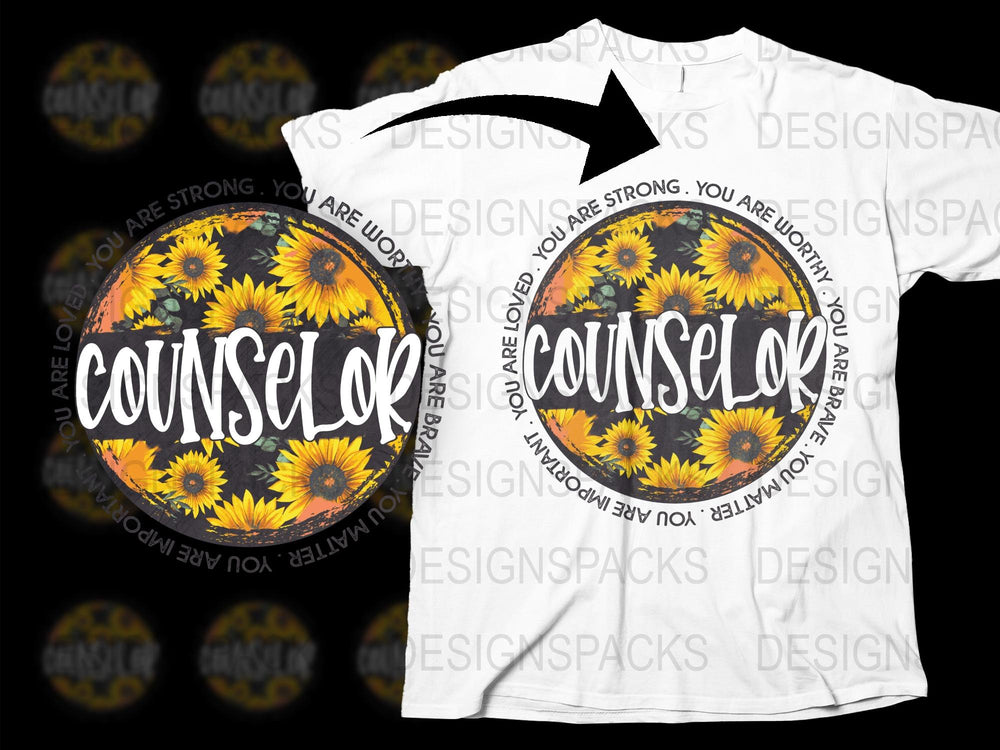Counselor Sunflower T-Shirt, Inspirational Quote, Strong Worth Loved, Graphic Tee for Mental Health Advocates