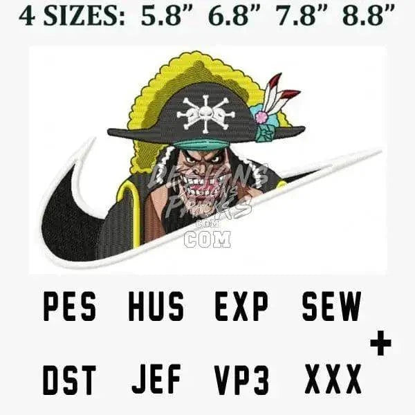 Marshall D. Teach One Piece Swoosh Sport Anime Embroidery Design