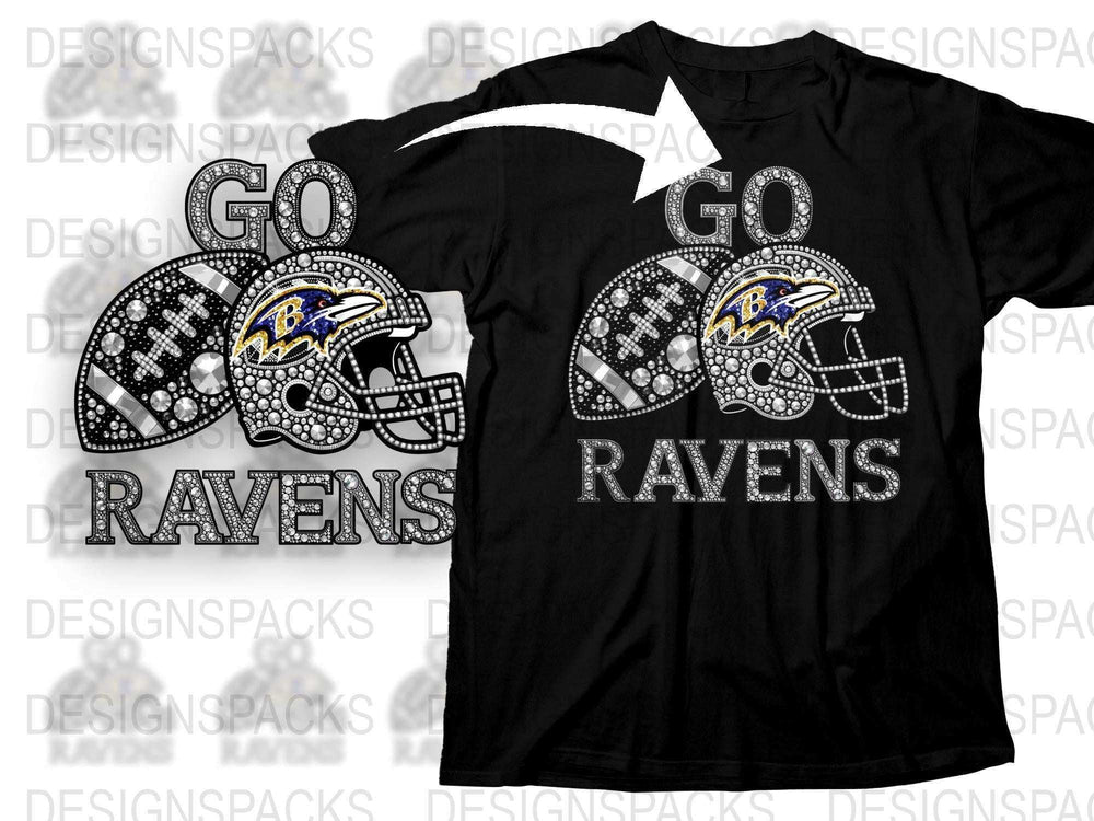 Baltimore Ravens T-Shirt Sports Fan Gift Rhinestone Football Team Graphic Tee Unisex Black Shirt