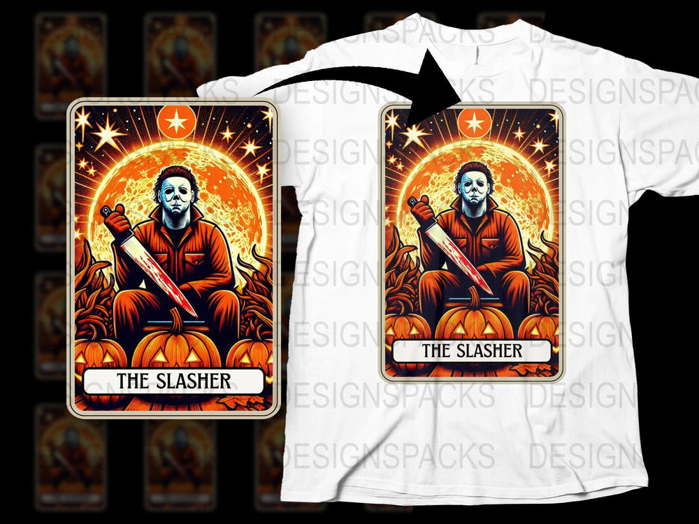 Halloween Tarot Card T-Shirt, The Slasher Movie Inspired Graphic Tee, Horror Film Fan Apparel