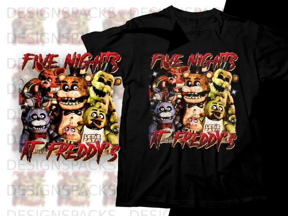 Five Nights at Freddy's graphic tee with characters and "Let's Eat!!!" text.