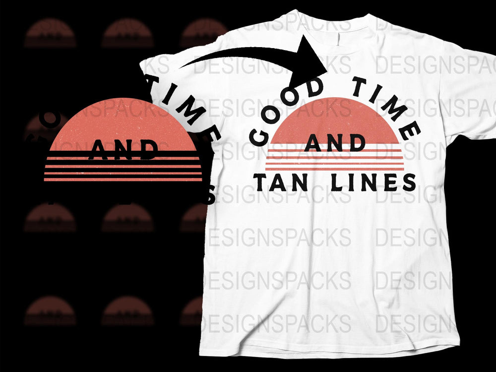 Summer T-Shirt, Good Time and Tan Lines Quote, White Graphic Tee, Retro Sunset Design, Casual Beachwear Top, Unisex Fashion
