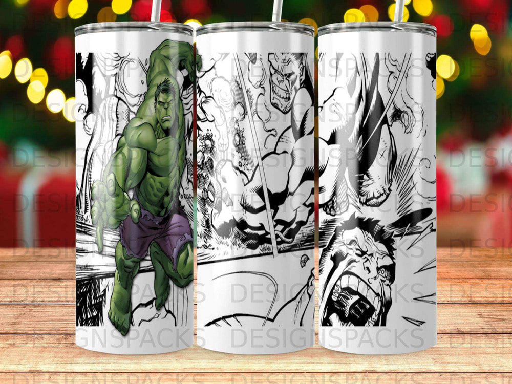 The Hulk in a dynamic comic book style illustration on a white tumbler.