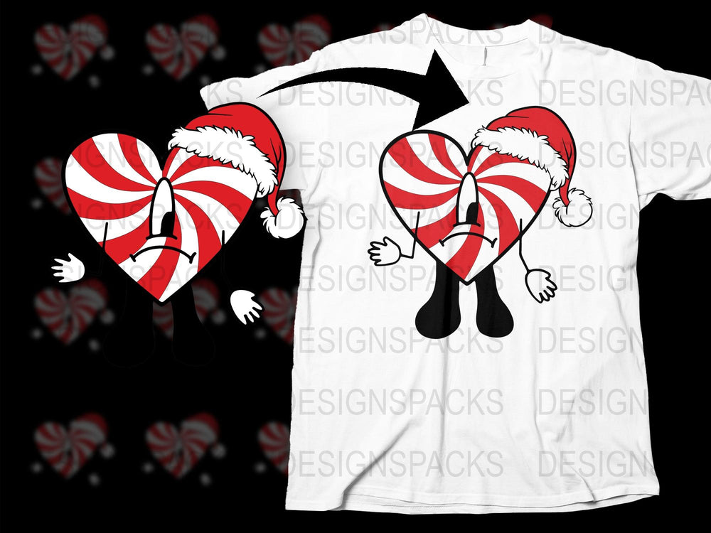 Christmas Santa Candy Heart T-Shirt, Festive Holiday Graphic Tee, Unisex Adult Casual Wear, Unique Christmas Gift Idea