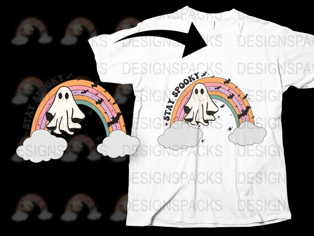 Cute Ghost Rainbow T-Shirt, Funny Halloween Spooky Clouds Tee, Unisex Graphic Shirt for All Ages