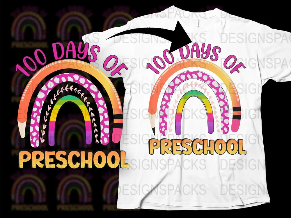 Colorful Preschool Rainbow T-Shirt, 100 Days of School Celebration, Kids' Educational Milestone Top