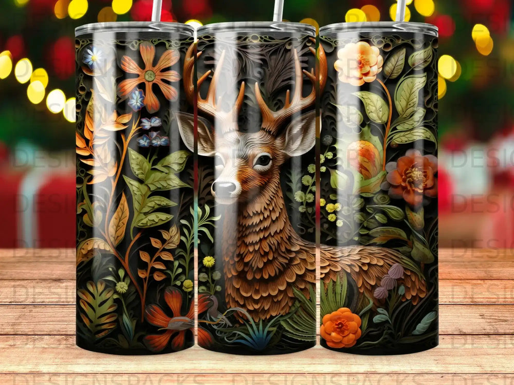 Deer with floral pattern on a dark background.