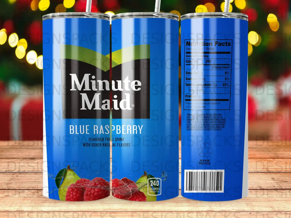 Minute Maid Blue Raspberry flavored fruit drink bottle with nutrition facts.