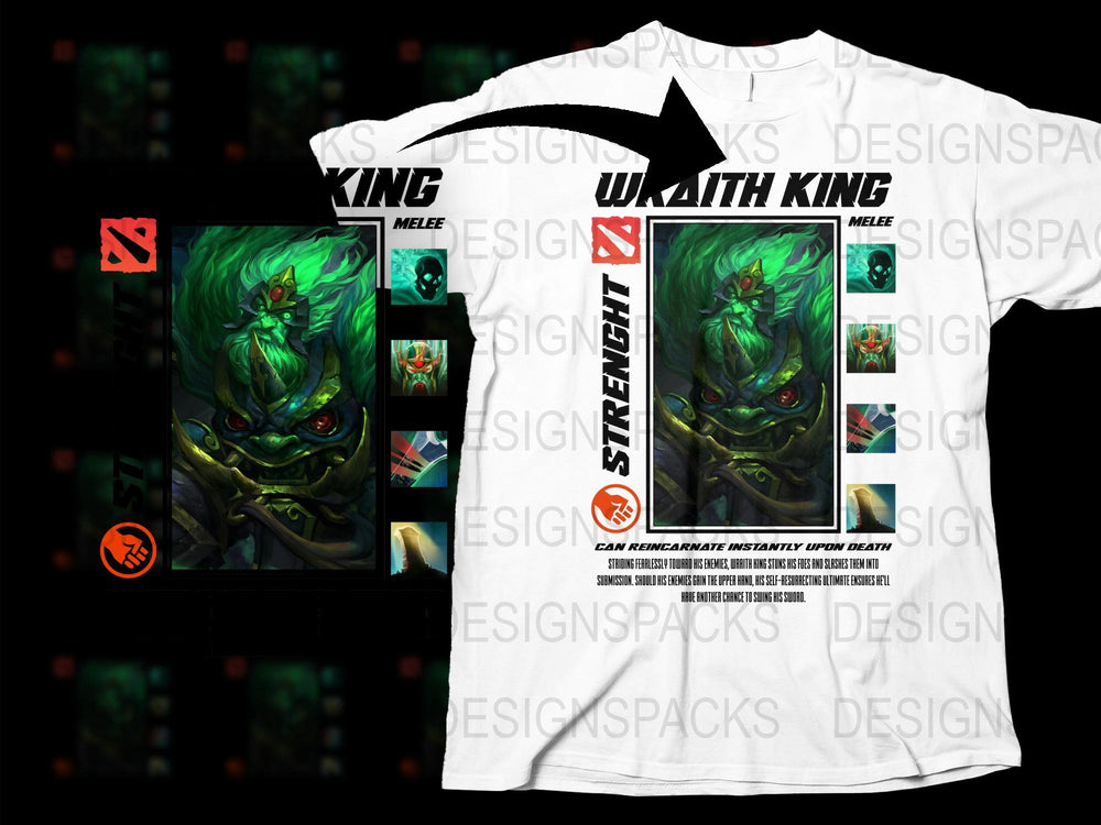 Wraith King Graphic T-Shirt, Fantasy Video Game Art Tee, Green Skeleton Warrior, Unisex Clothing