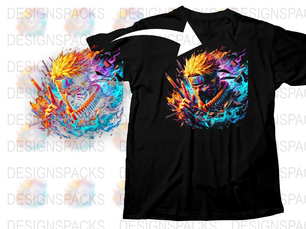 Colorful Abstract Ninja Graphic T-Shirt, Vibrant Anime Style Tee, Men's Fashion, Unique Artistic Design Shirt