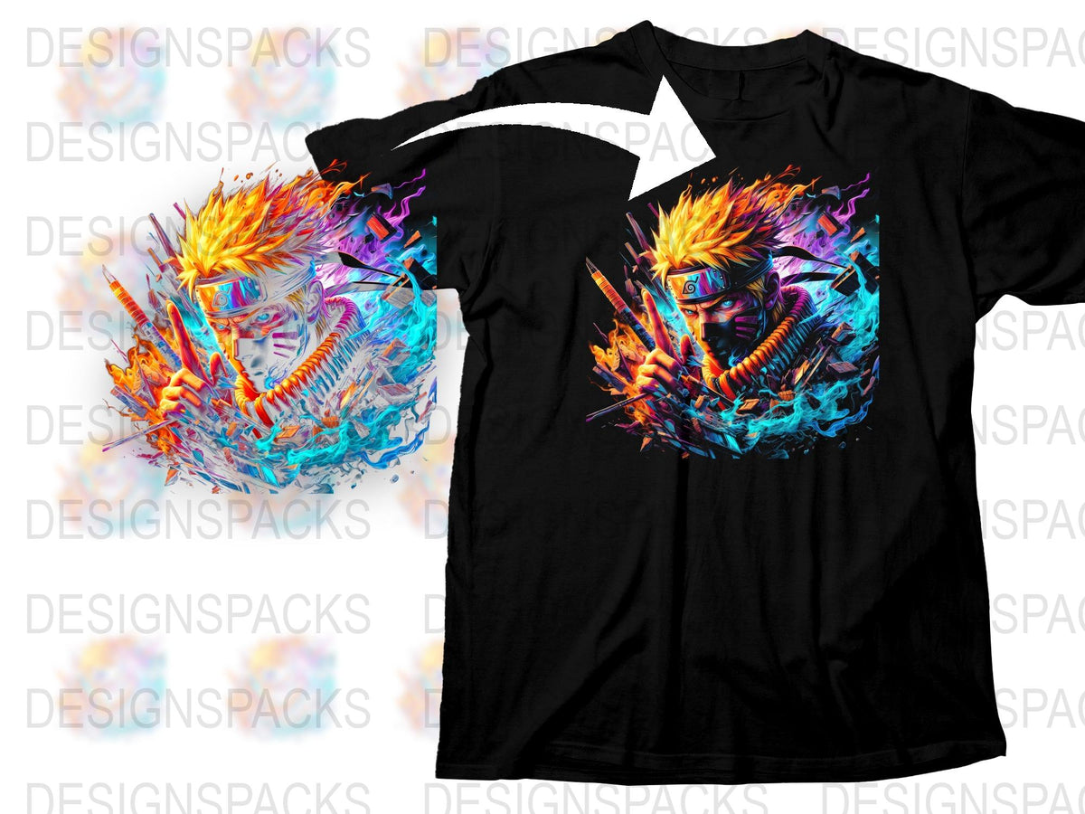 Colorful Abstract Ninja Graphic T-Shirt, Vibrant Anime Style Tee, Men's Fashion, Unique Artistic Design Shirt