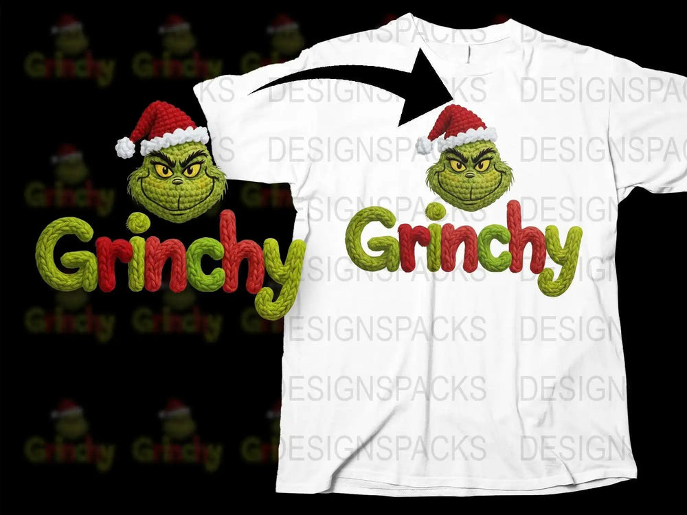 Grinchy Christmas T-Shirt, Festive Holiday Tee, Funny Grinch Face, Santa Hat Design, Unisex Adult Clothing Sizes
