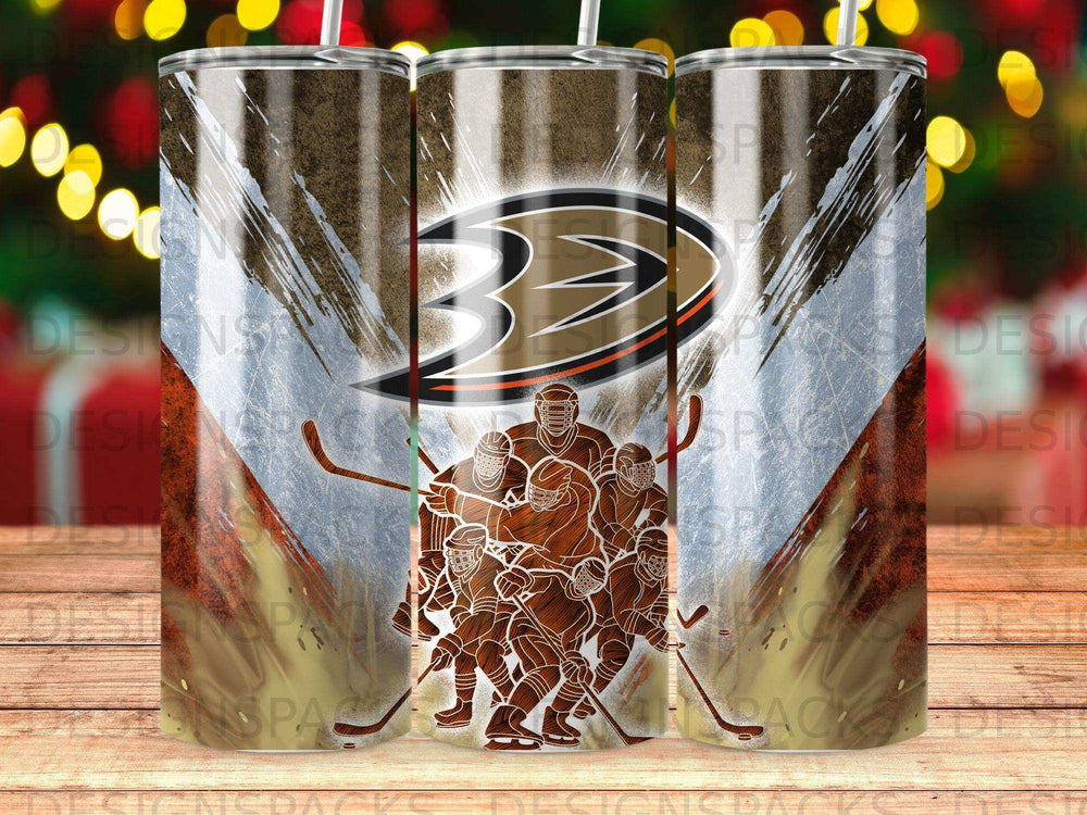 Ducks hockey team silhouette on a grunge background tumbler.