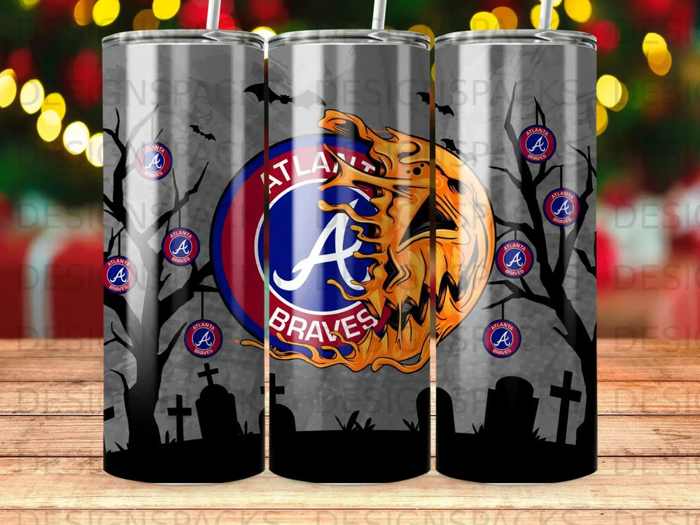 Atlanta Braves tumbler with cemetery and fire design.