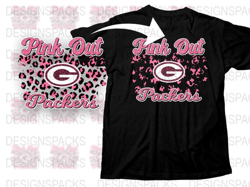 Pink Out Packers Themed T-Shirt, Black and Pink, Heart Pattern, Sports Fan Apparel