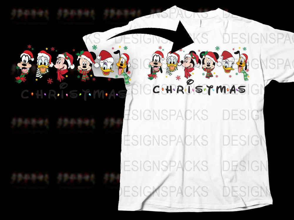 Christmas T-Shirt with Disney Characters, Festive Holiday Graphic Tee, Unisex Gift for All Ages