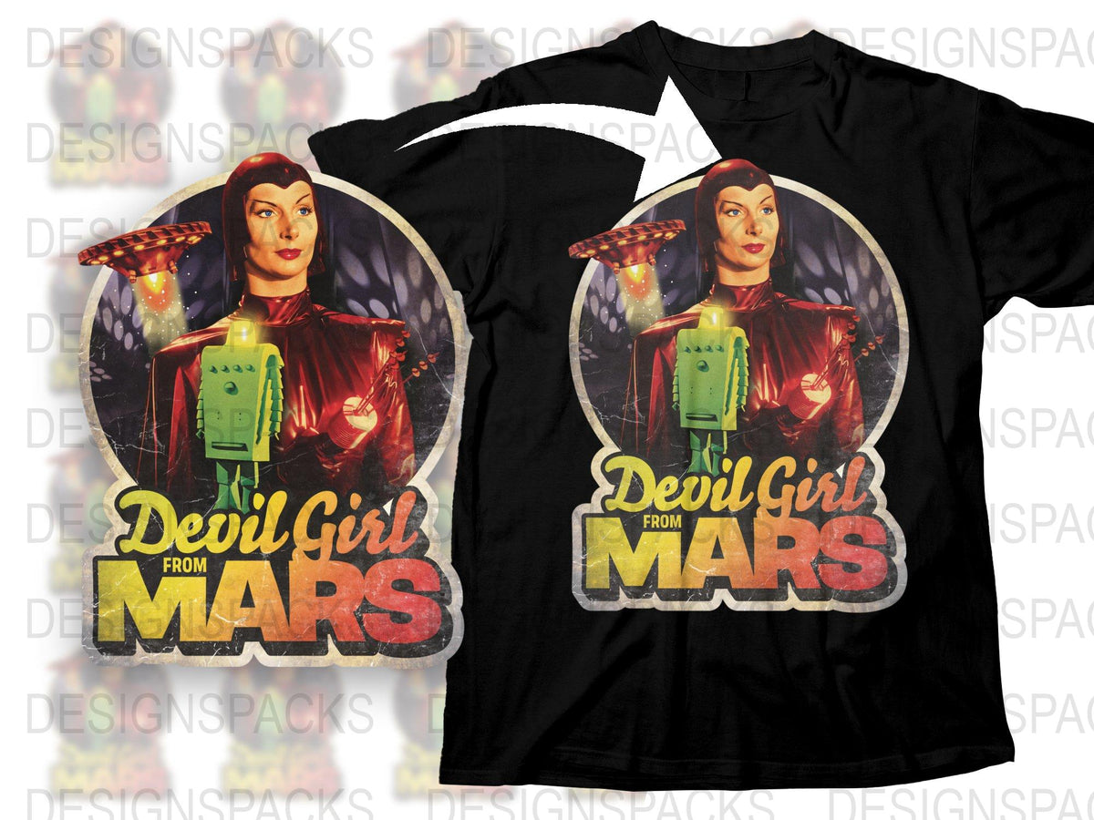 Retro Devil Girl from Mars T-Shirt, Vintage Sci-Fi Graphic Tee, Unique Pop Culture Apparel, Collector's Item