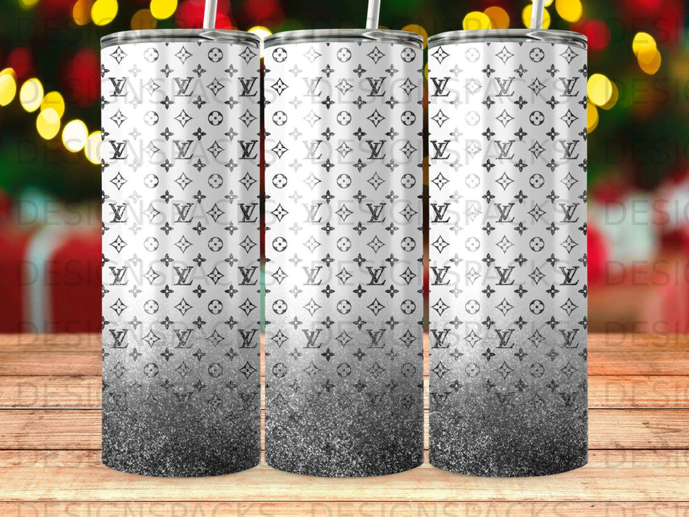 White LV pattern black glitter fade tumbler product type