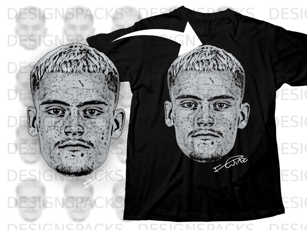 Black T-Shirt with Illustrated Face Graphic Design