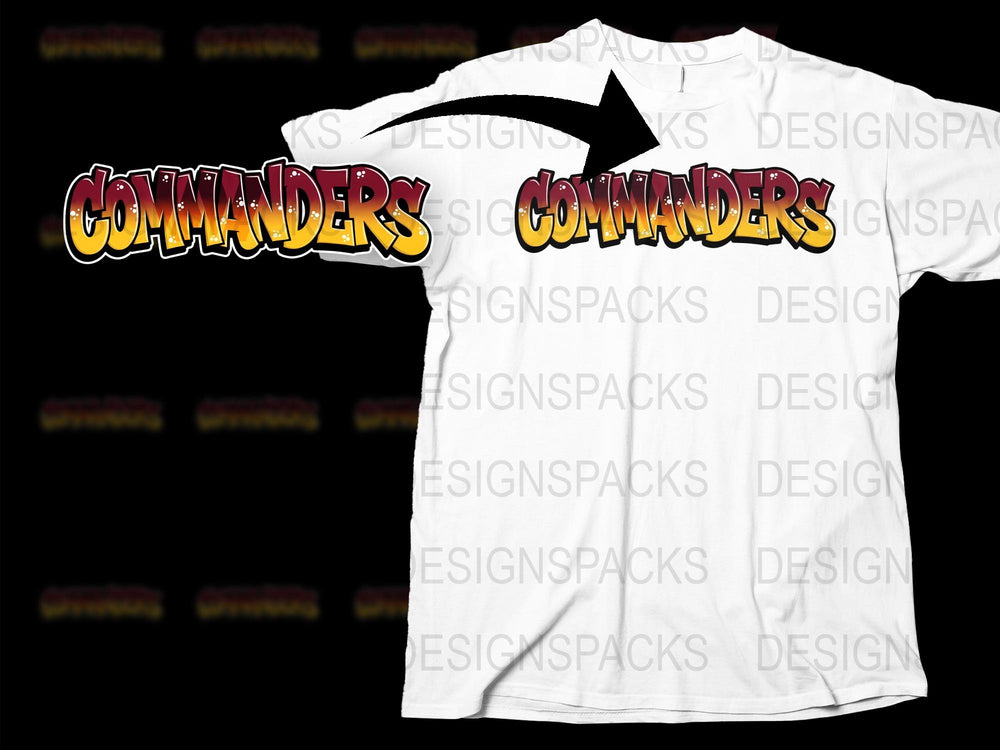 Vintage Commanders Comic Style Text Graphic T-Shirt, Unique Bold Lettering, Retro Design Casual Apparel