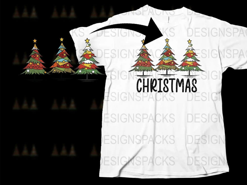 Festive Christmas Tree Design T-Shirt, Colorful Holiday Apparel, Unisex Xmas Tee, Casual Wear