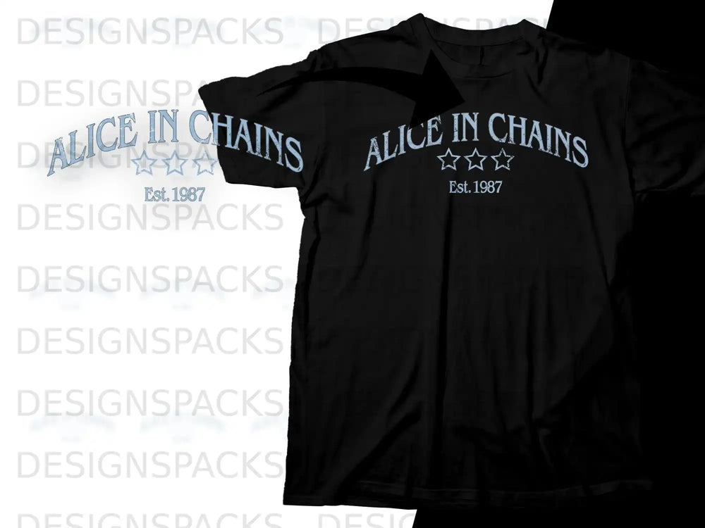Black t-shirt with distressed Alice in Chains logo and "Est. 1987".