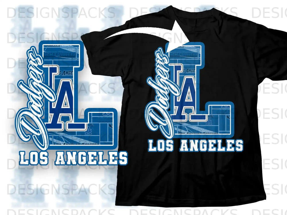 Los Angeles Dodgers LA Blue and White Graphic T-Shirt