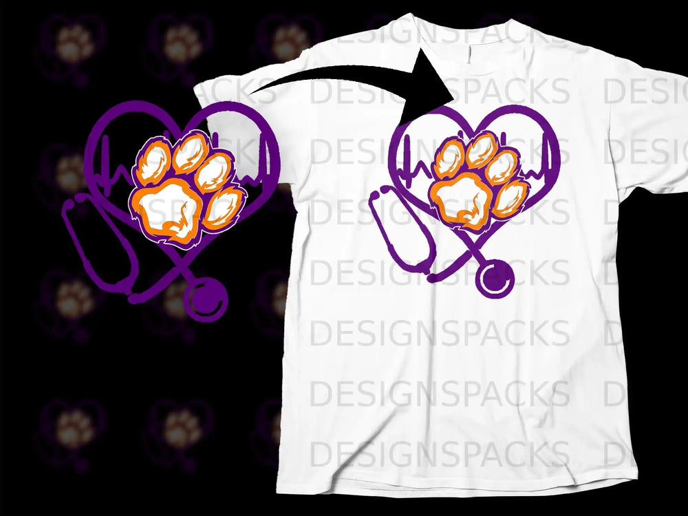 Paw Print Heartbeat Stethoscope Design T-shirt